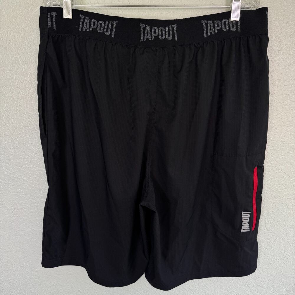Tapout Shorts Men XL MMA Athletic Athleisure Gym Logo Waistband Zip Pocket Black